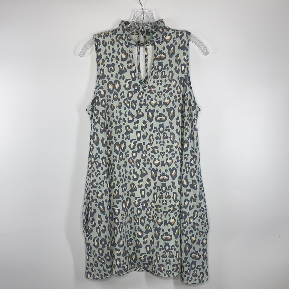 Karlie Cheetah Blue Sleeveless Pocketed Dress